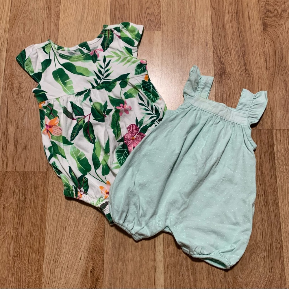 GAP Old Navy Tropical Bubble Romper Infant Baby Girl Bundle Set 2-Pieces